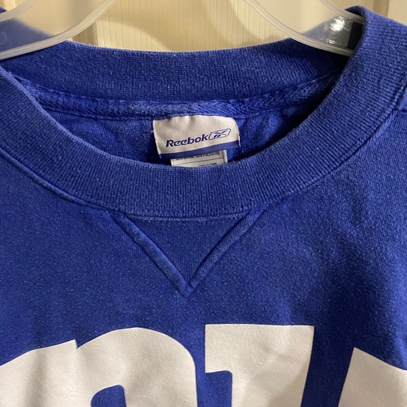 VTG 90s New York Giants Sweater Reebook Sz LRG Logo Blue Cotton Made in Jordan - Picture 2 of 8